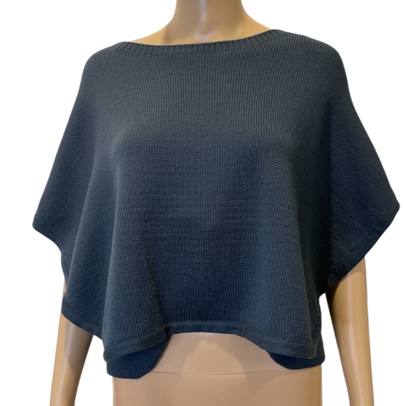 NFP Sweaters - NFP New Form Perspective Blue Merino  Wool Knit Cropped Poncho Top